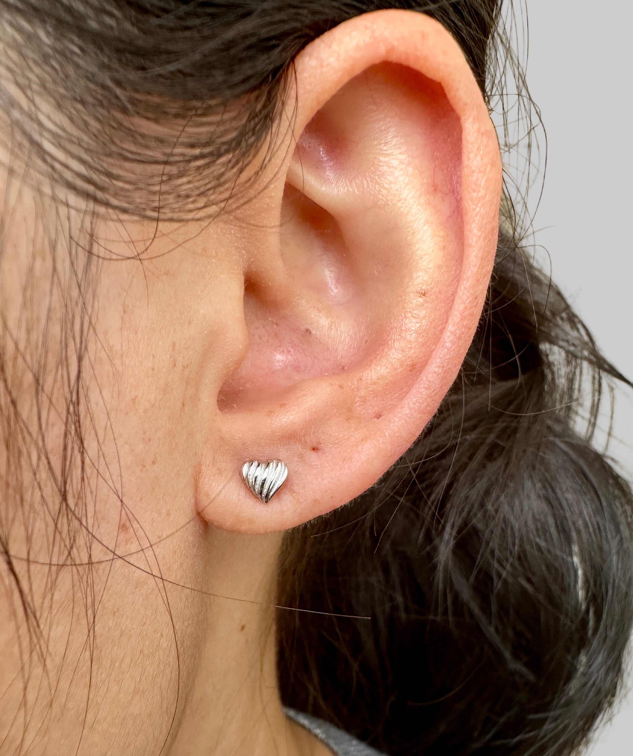 Textured Heart Stud Earrings | 925 Sterling Silver