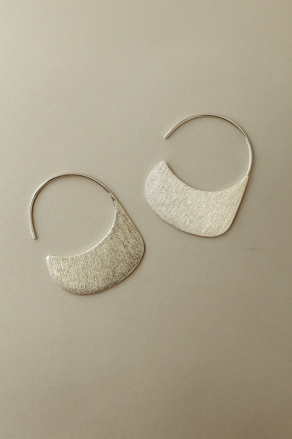 Brushed Sterling Silver Half-Moon Hoop Earrings