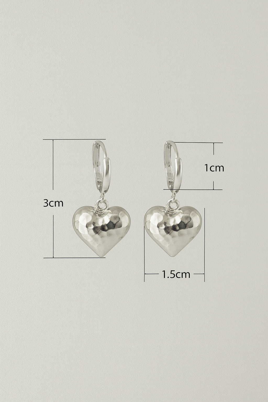 925 Sterling Silver Hammered Heart Drop Earrings - Elegant Gift for Her