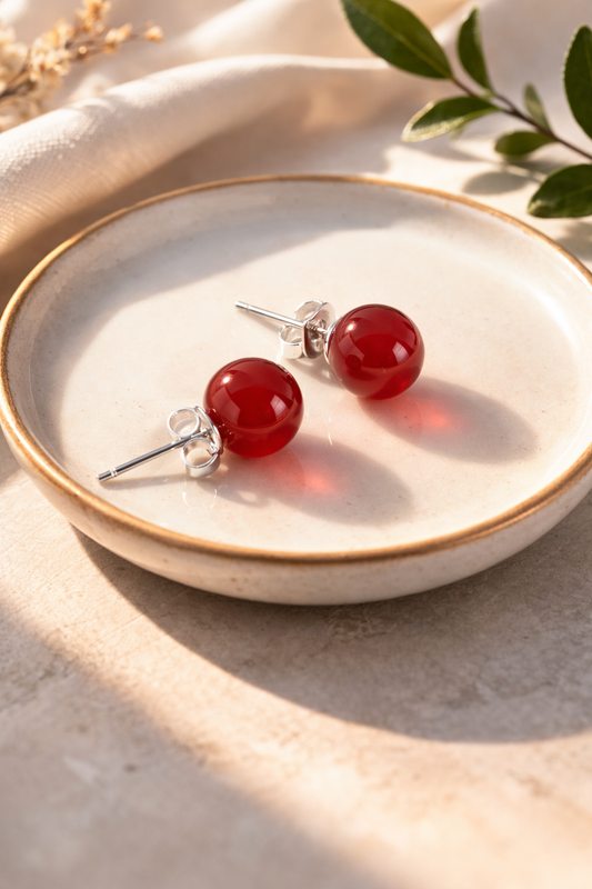 Smooth Round Red Agate Studs