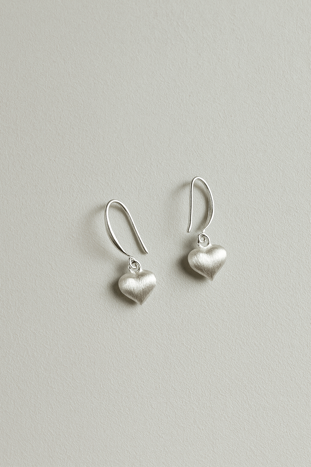 925 Sterling Silver Mini Heart Drop Earrings – Brushed Finish, Lightweight