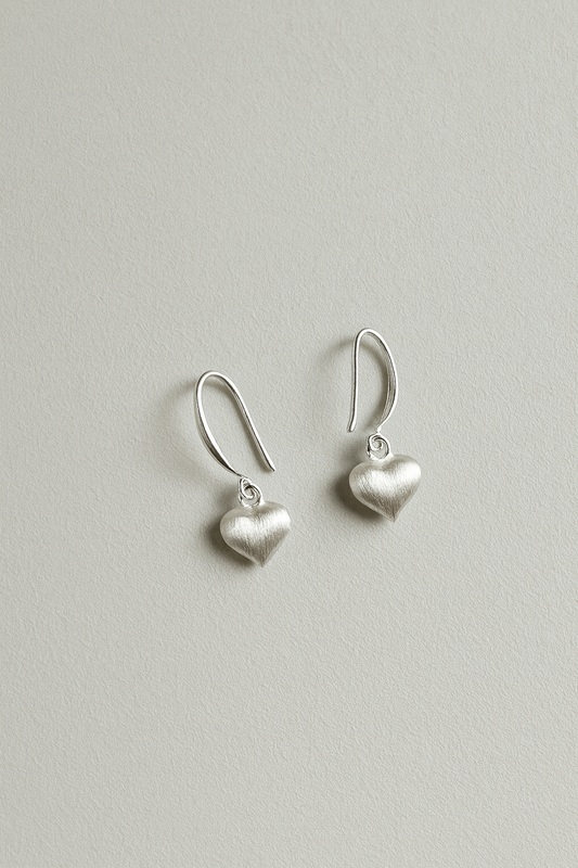 Mini brushed heart drop earrings