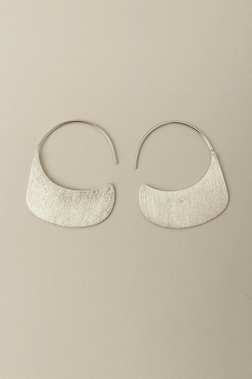 Brushed Sterling Silver Half-Moon Hoop Earrings