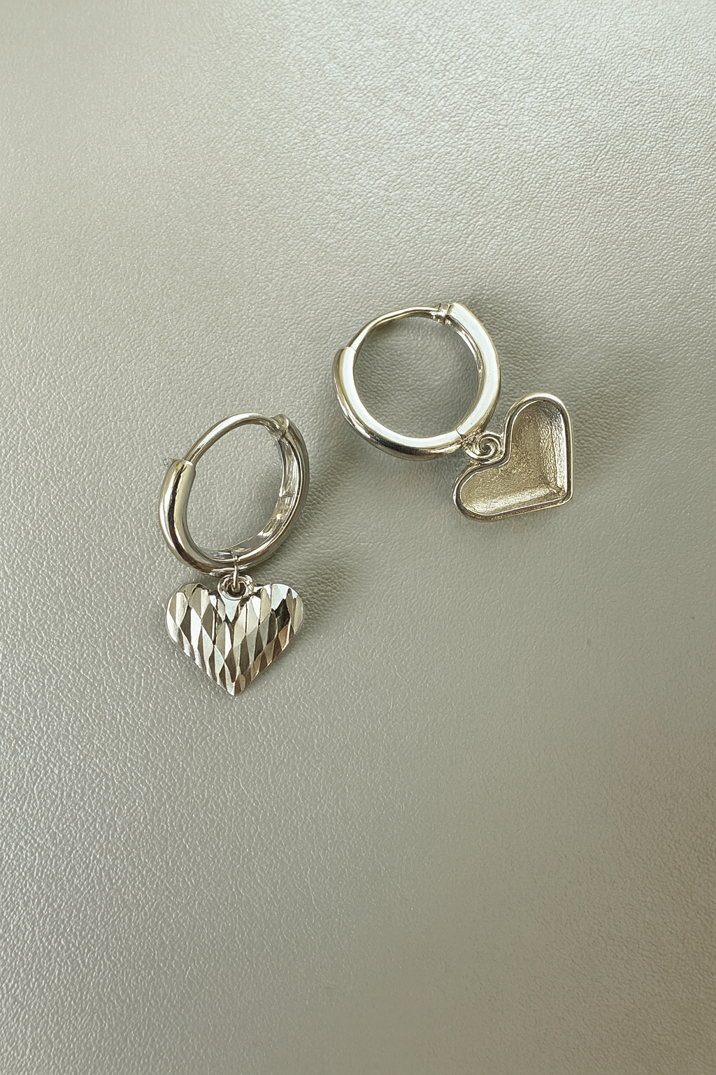 925 Sterling Silver Faceted Heart Drop Hoop Earrings