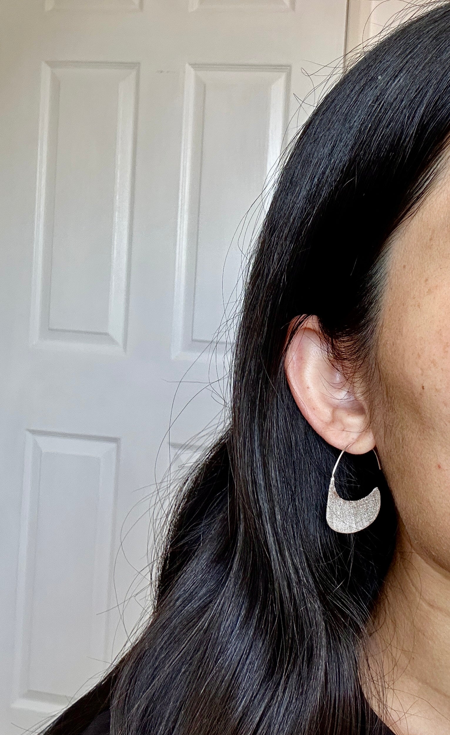 Brushed Sterling Silver Half-Moon Hoop Earrings