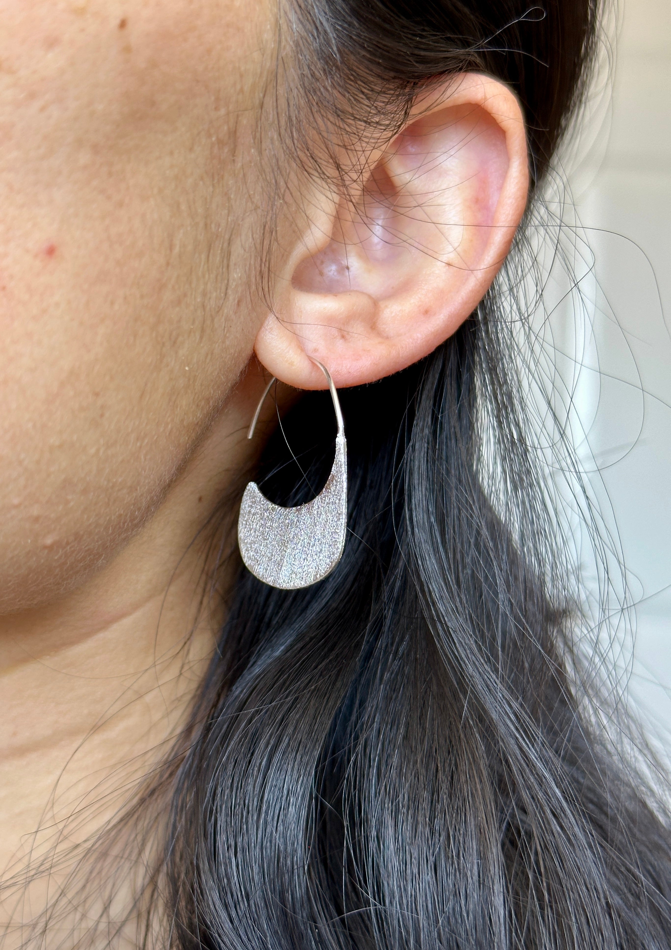 Brushed Sterling Silver Half-Moon Hoop Earrings