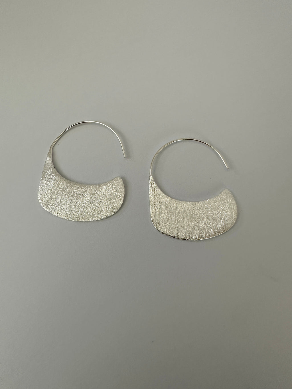 Brushed Sterling Silver Half-Moon Hoop Earrings