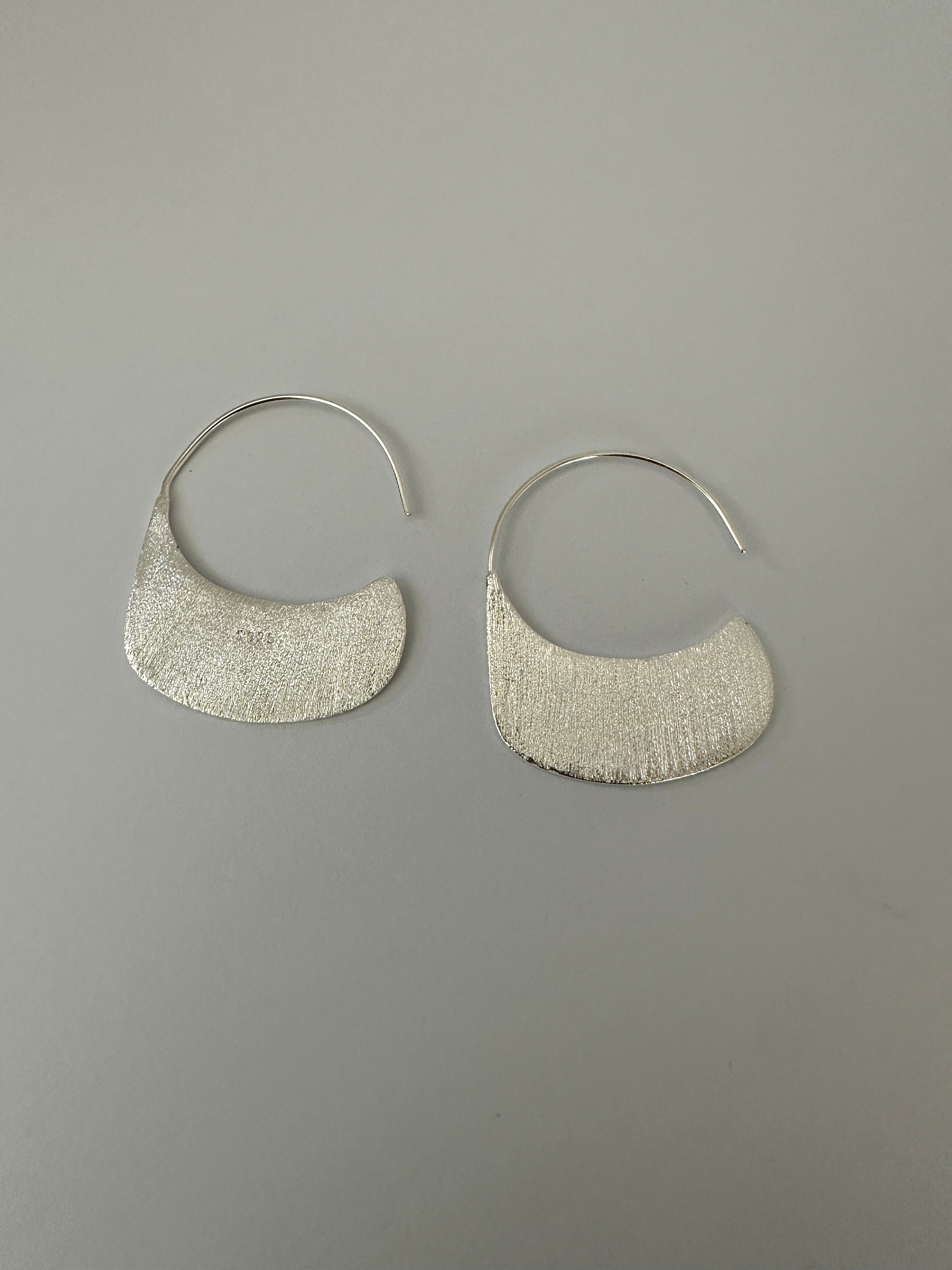 Brushed Sterling Silver Half-Moon Hoop Earrings