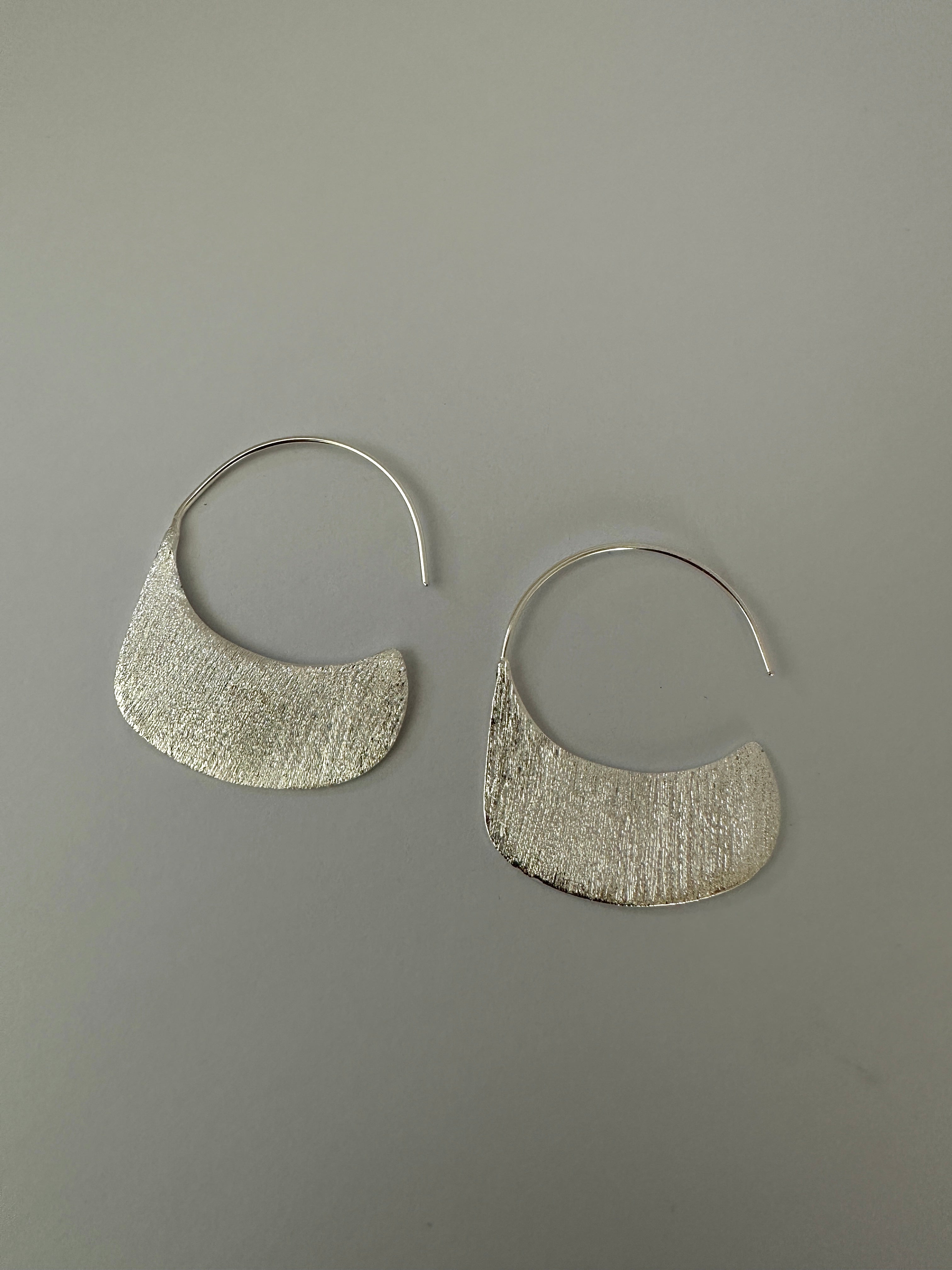 Brushed Sterling Silver Half-Moon Hoop Earrings