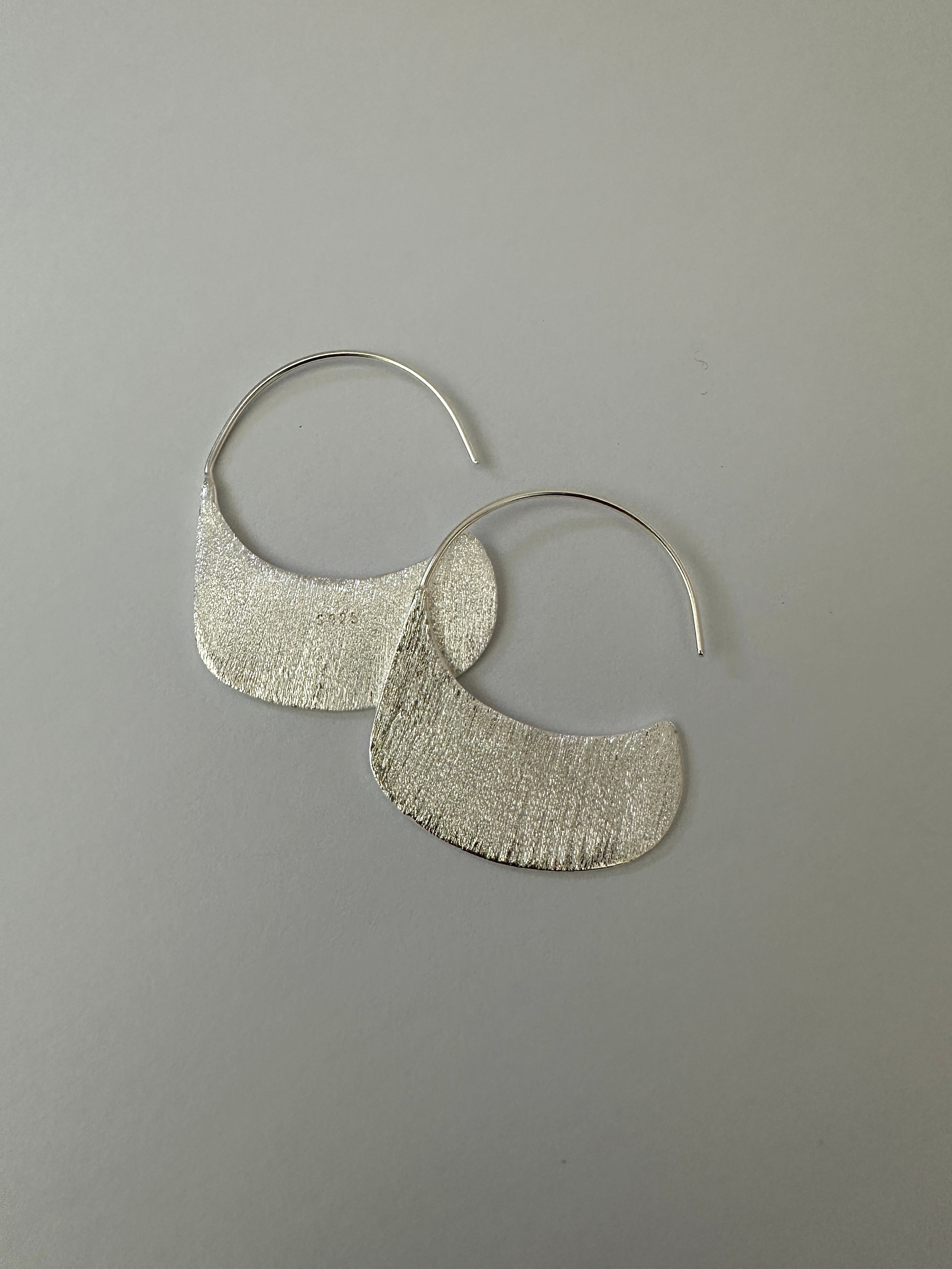 Brushed Sterling Silver Half-Moon Hoop Earrings