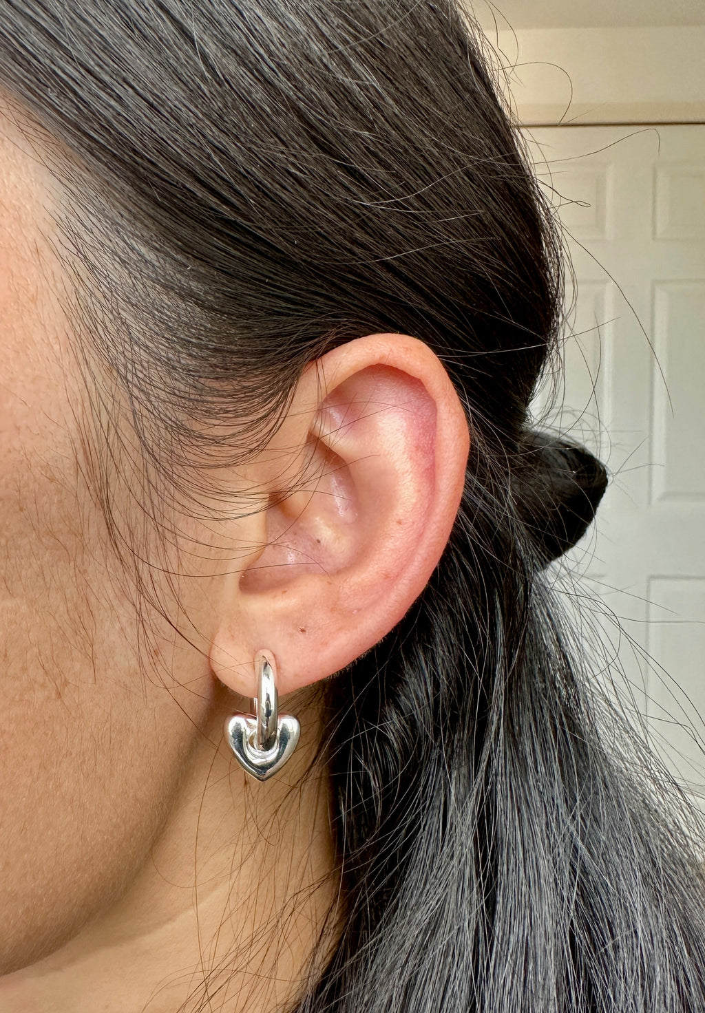 Chunky Heart Hoop Earrings | 925 Sterling Silver Heart Drop Hoop Earrings | Minimalist Everyday Jewelry