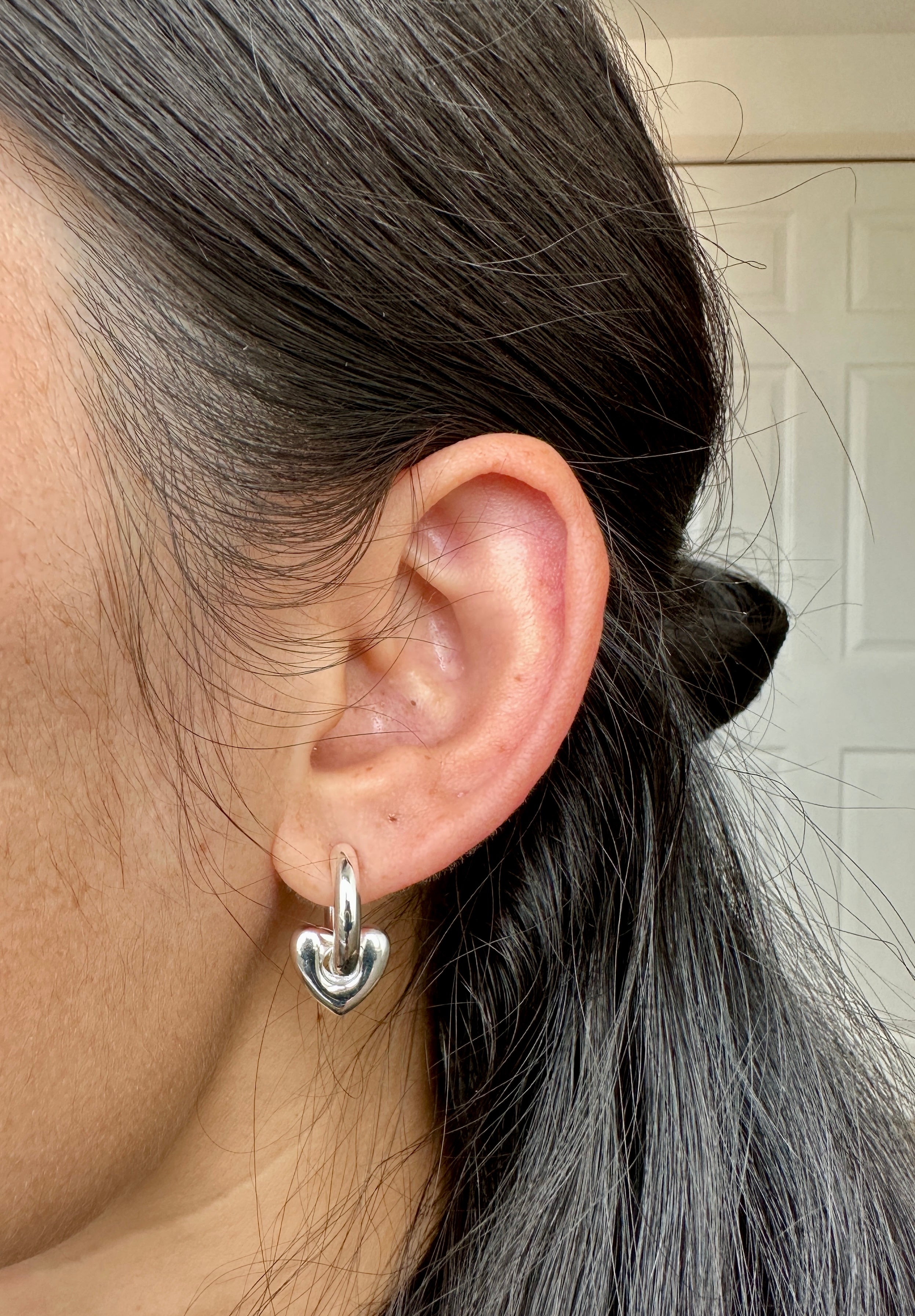 Chunky Heart Hoop Earrings | 925 Sterling Silver Heart Drop Hoop Earrings | Minimalist Everyday Jewelry