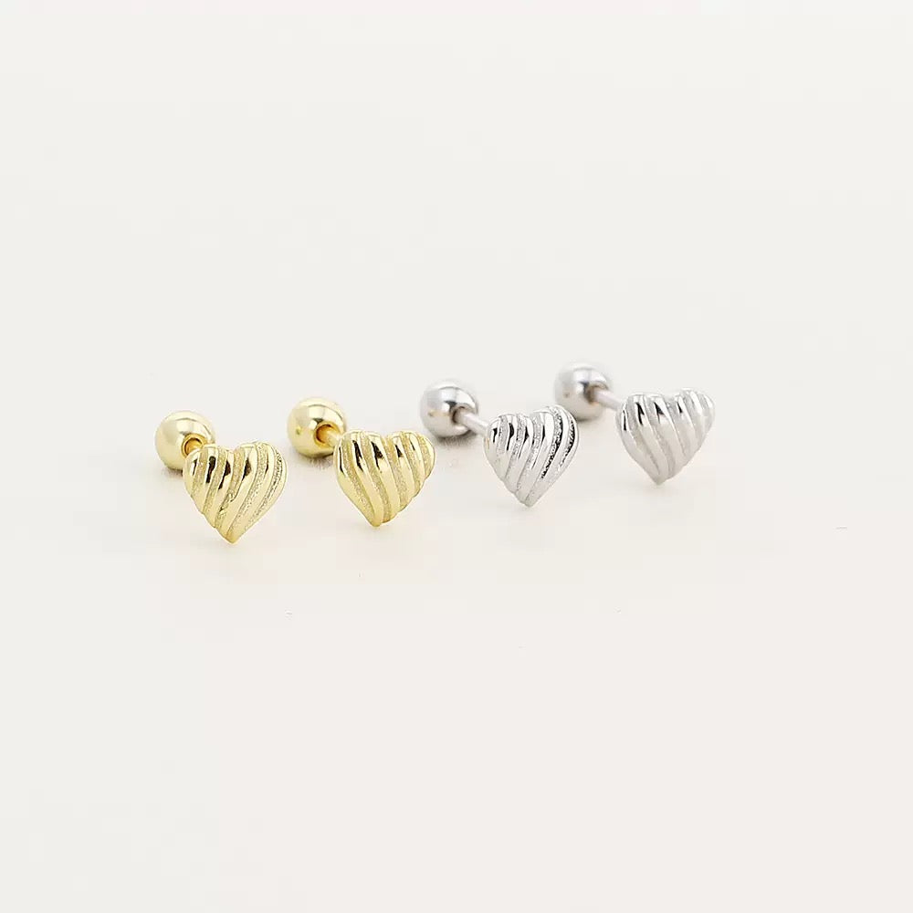 Textured Heart Stud Earrings | 925 Sterling Silver