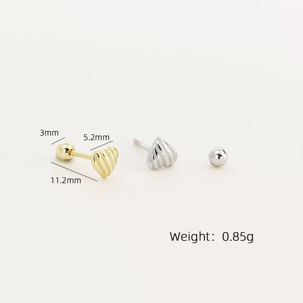 Textured Heart Stud Earrings | 925 Sterling Silver