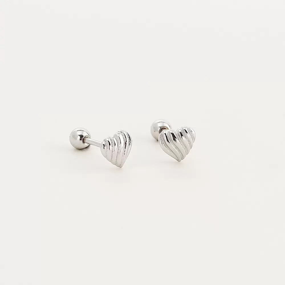 Textured Heart Stud Earrings | 925 Sterling Silver