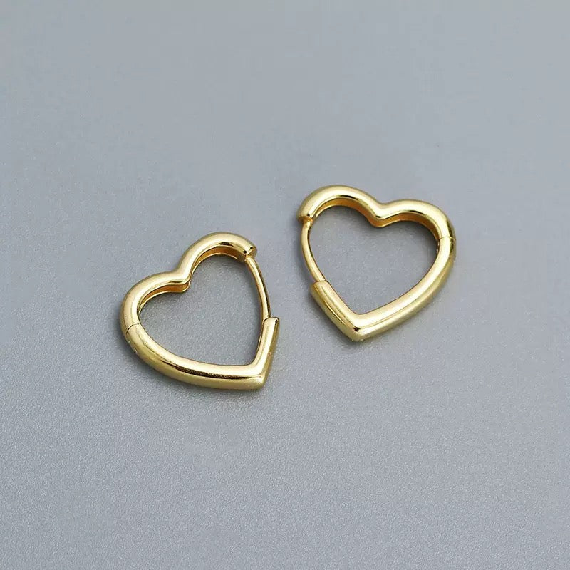 Sterling Silver Love Heart Hoop Earrings, 18k Gold Plated Heart Huggie Hoops