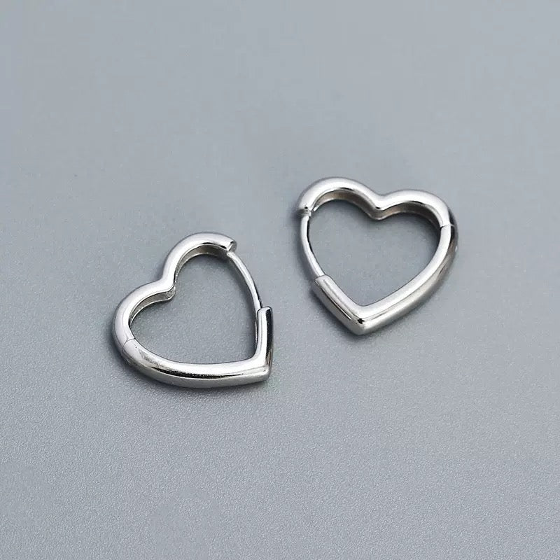 Sterling Silver Love Heart Hoop Earrings, 18k Gold Plated Heart Huggie Hoops