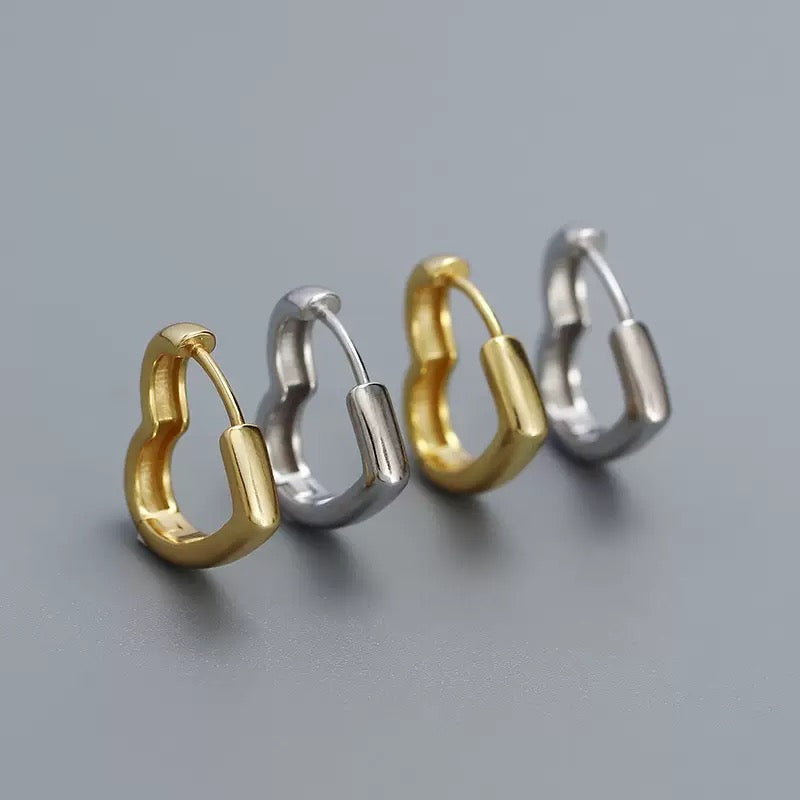 Sterling Silver Love Heart Hoop Earrings, 18k Gold Plated Heart Huggie Hoops