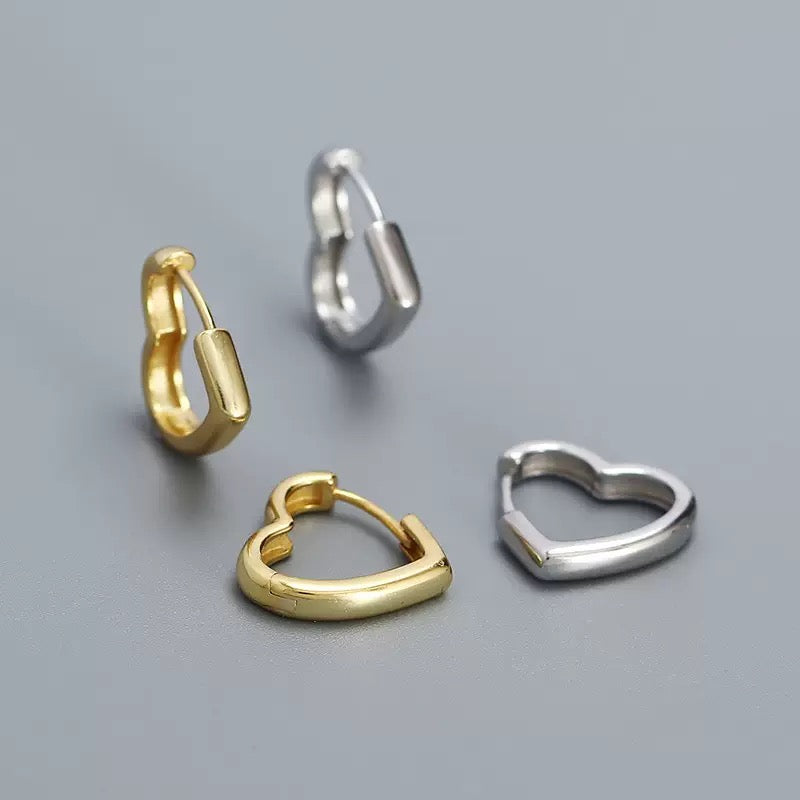 Sterling Silver Love Heart Hoop Earrings, 18k Gold Plated Heart Huggie Hoops