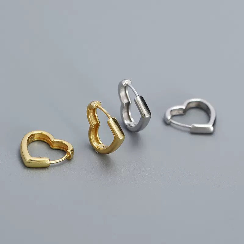 Sterling Silver Love Heart Hoop Earrings, 18k Gold Plated Heart Huggie Hoops