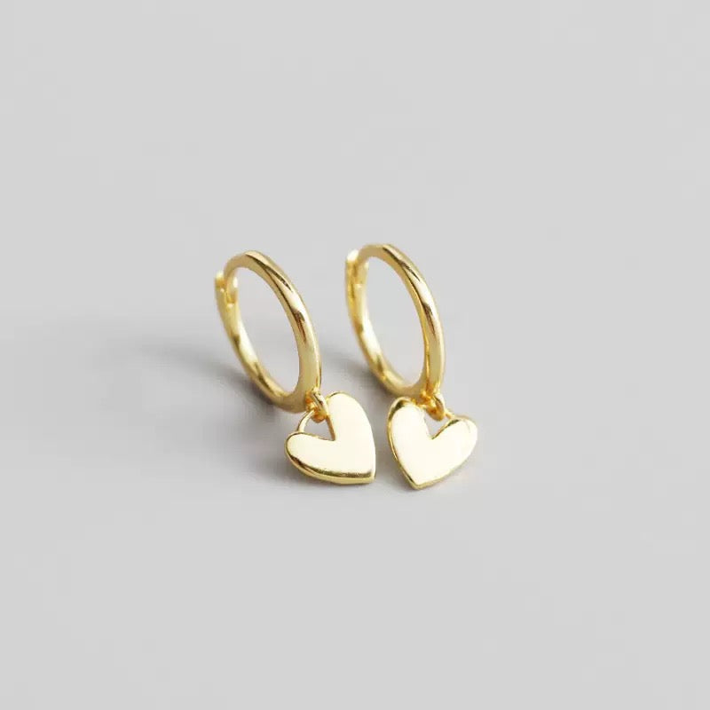 925 Sterling Silver Heart Drop Hoop Earrings | Minimalist Dangle Design