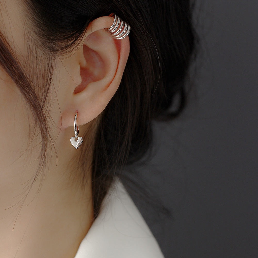 925 Sterling Silver Heart Drop Hoop Earrings | Minimalist Dangle Design