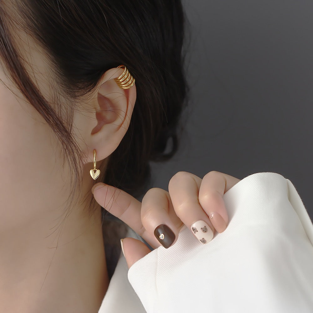 925 Sterling Silver Heart Drop Hoop Earrings | Minimalist Dangle Design