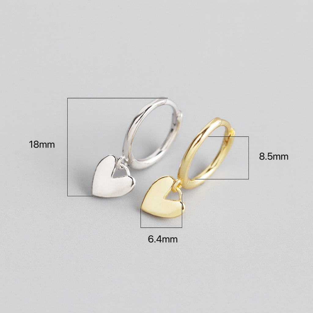 925 Sterling Silver Heart Drop Hoop Earrings | Minimalist Dangle Design