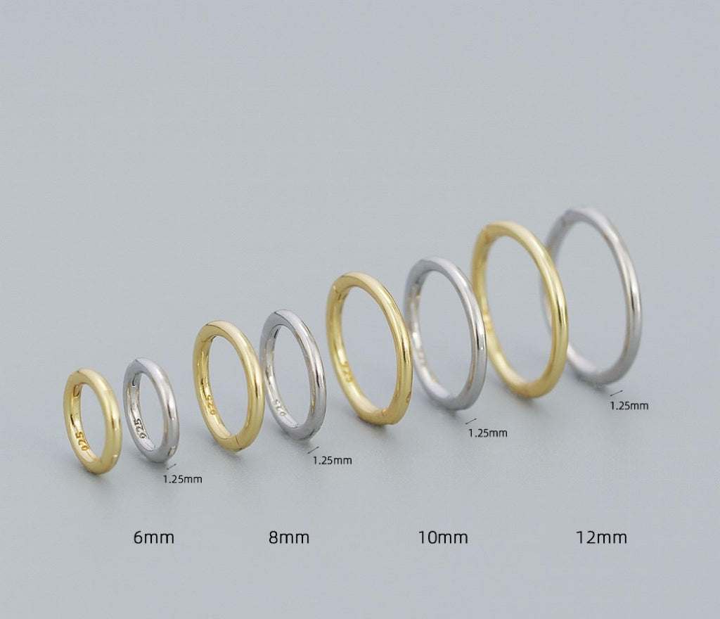 925 Sterling Silver Thick Hoop Earrings | Minimal Everyday Hoops | Gold & Silver