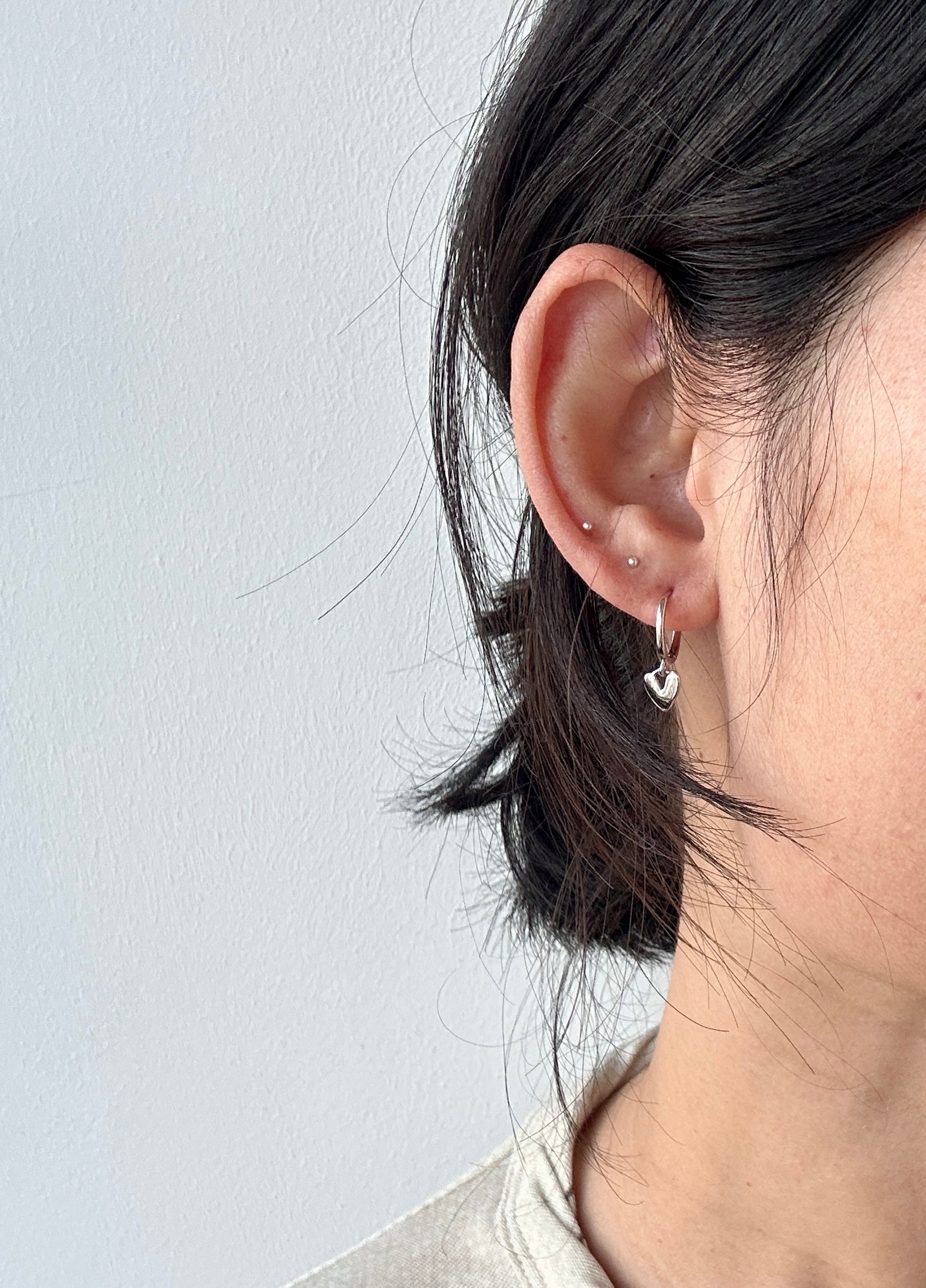 Small Heart Drop Hoop Earrings