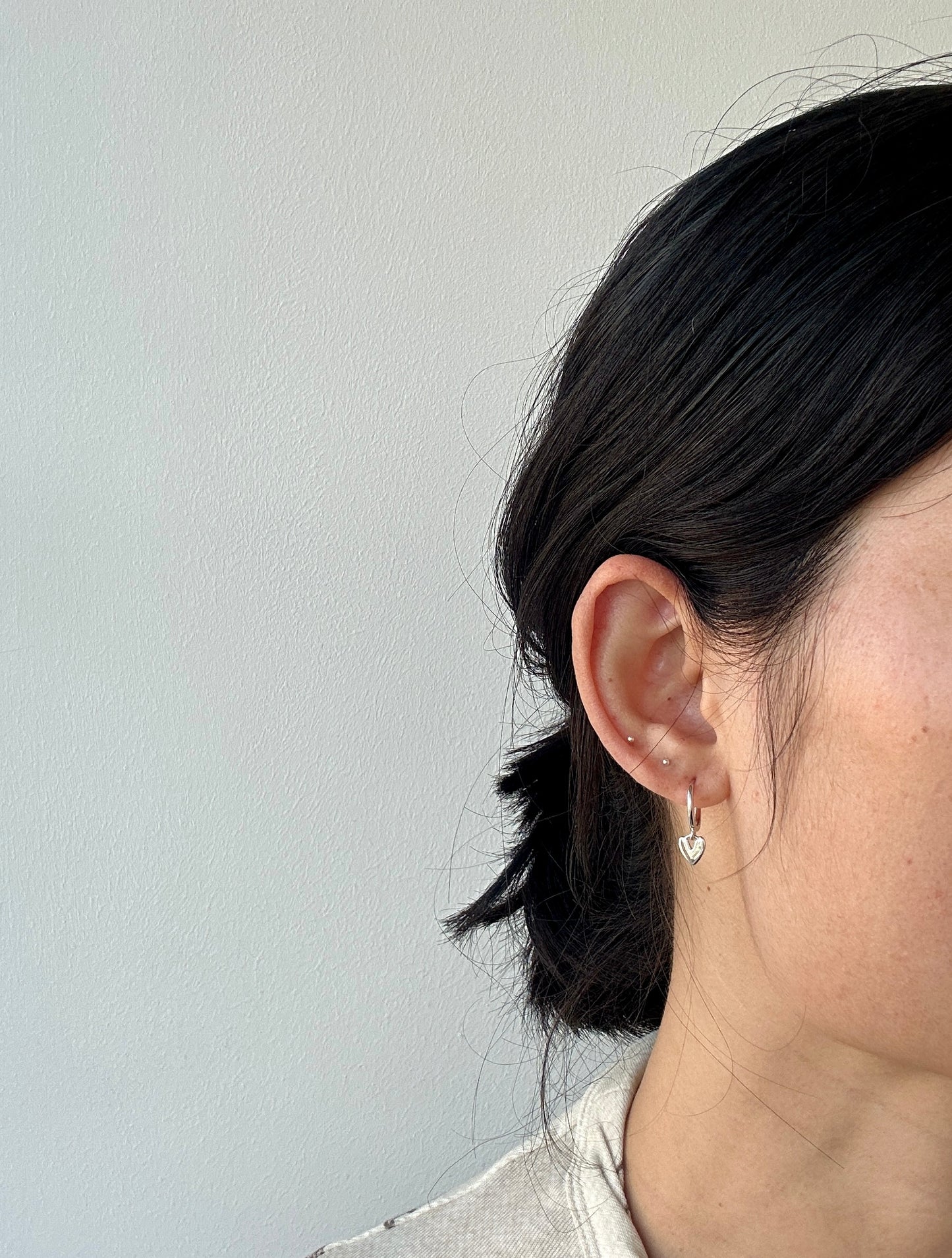 Small Heart Drop Hoop Earrings