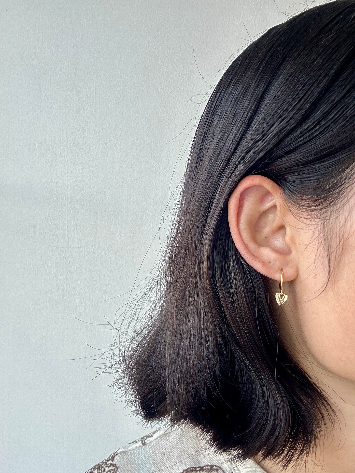 Small Heart Drop Hoop Earrings