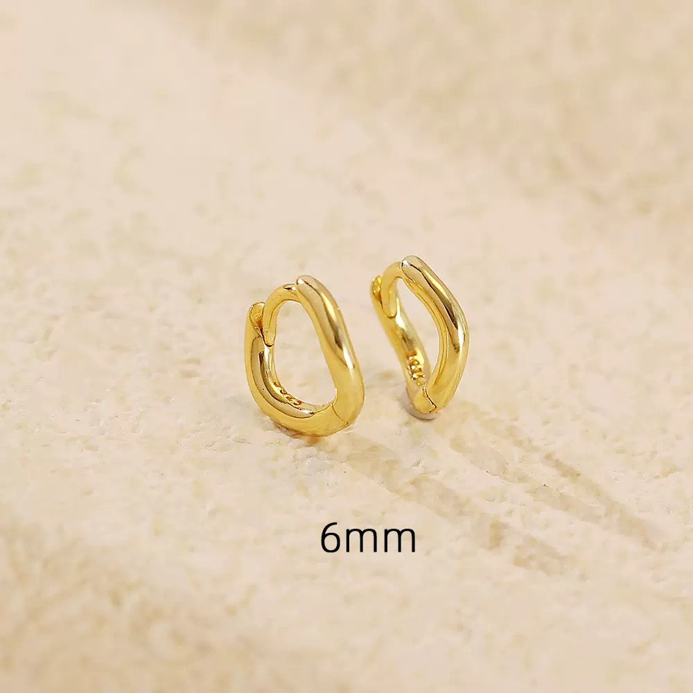 Tiny Huggie Hoop Earrings: Sterling Silver or Gold,  Irregular Hoops, Size 6mm 8mm 10mm