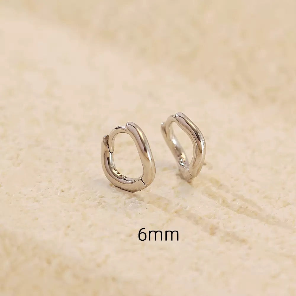 Tiny Huggie Hoop Earrings: Sterling Silver or Gold,  Irregular Hoops, Size 6mm 8mm 10mm