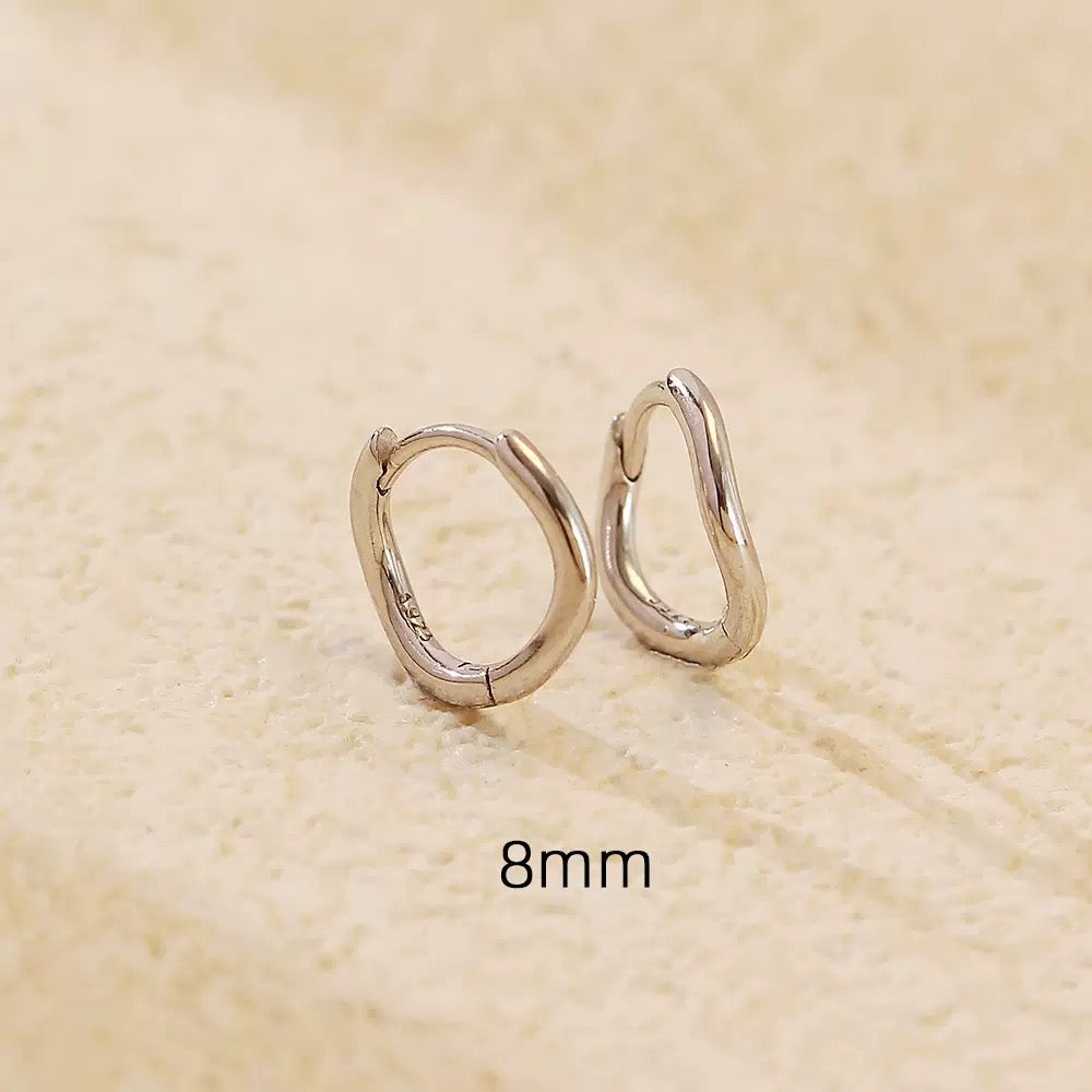 Tiny Huggie Hoop Earrings: Sterling Silver or Gold,  Irregular Hoops, Size 6mm 8mm 10mm