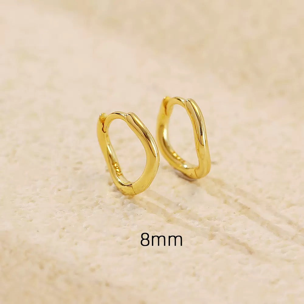 Tiny Huggie Hoop Earrings: Sterling Silver or Gold,  Irregular Hoops, Size 6mm 8mm 10mm