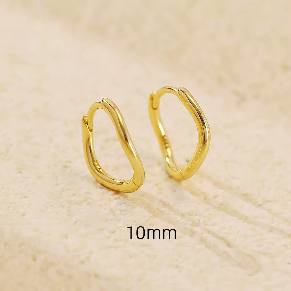 Tiny Huggie Hoop Earrings: Sterling Silver or Gold,  Irregular Hoops, Size 6mm 8mm 10mm