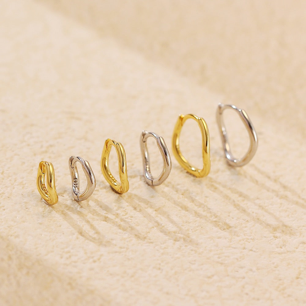 Tiny Huggie Hoop Earrings: Sterling Silver or Gold,  Irregular Hoops, Size 6mm 8mm 10mm