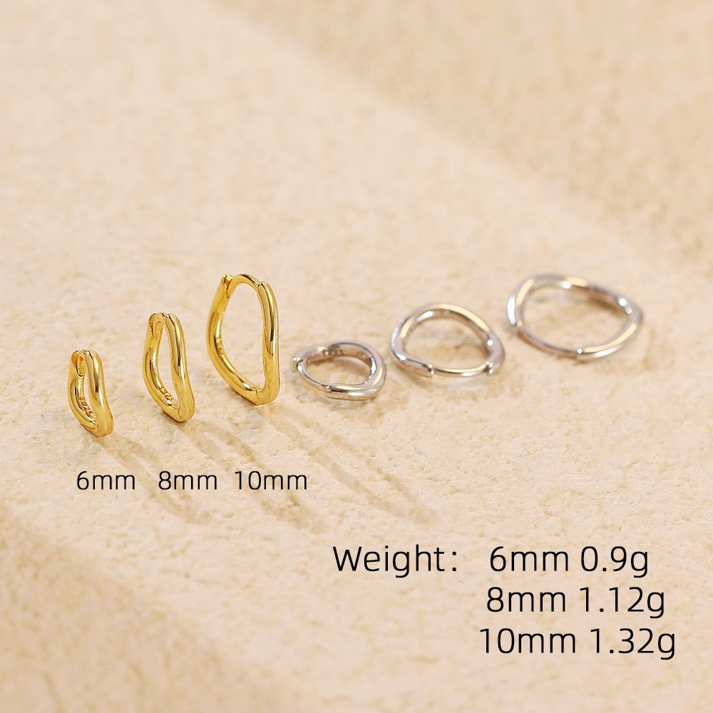 Tiny Huggie Hoop Earrings: Sterling Silver or Gold,  Irregular Hoops, Size 6mm 8mm 10mm