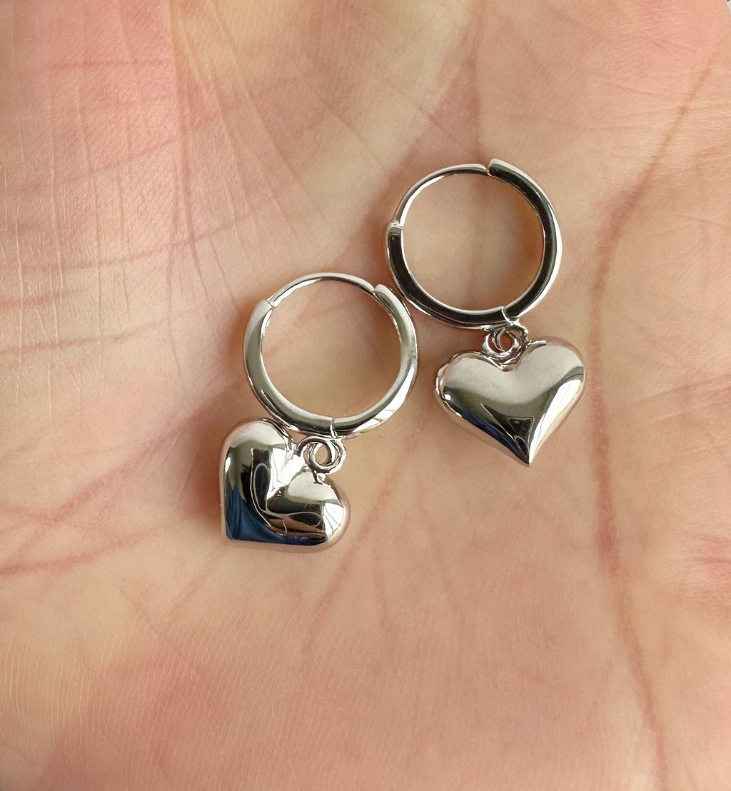 925 Sterling Silver Shining Heart Drop Earrings
