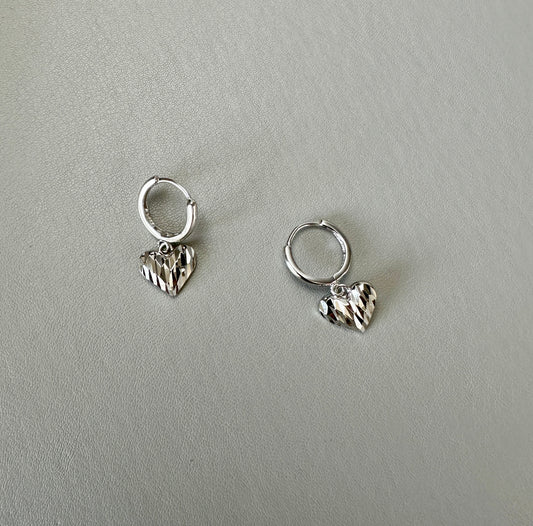 Faceted Heart Drop Hoop Earrings