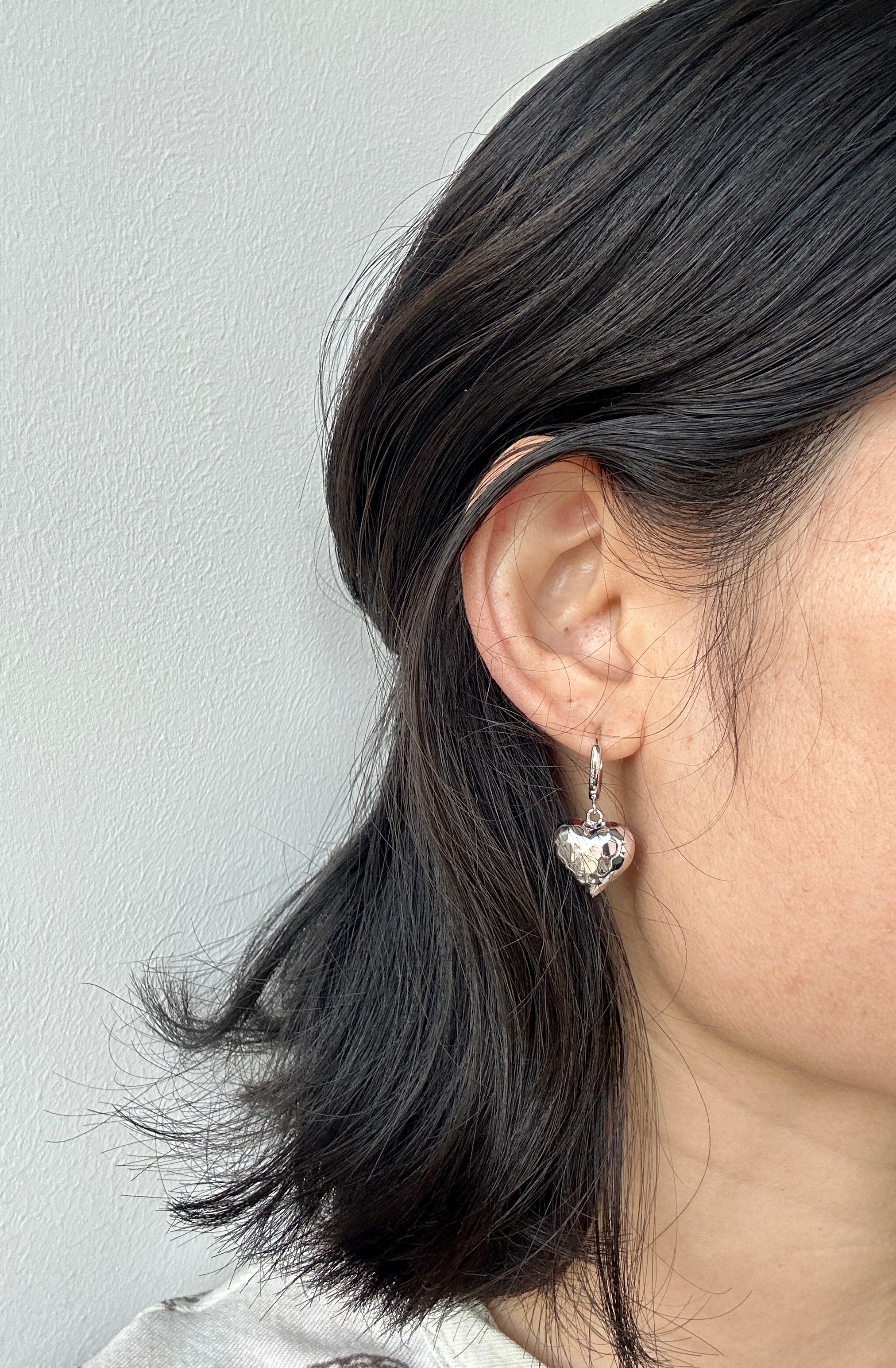 925 Sterling Silver Hammered Heart Drop Earrings - Elegant Gift for Her
