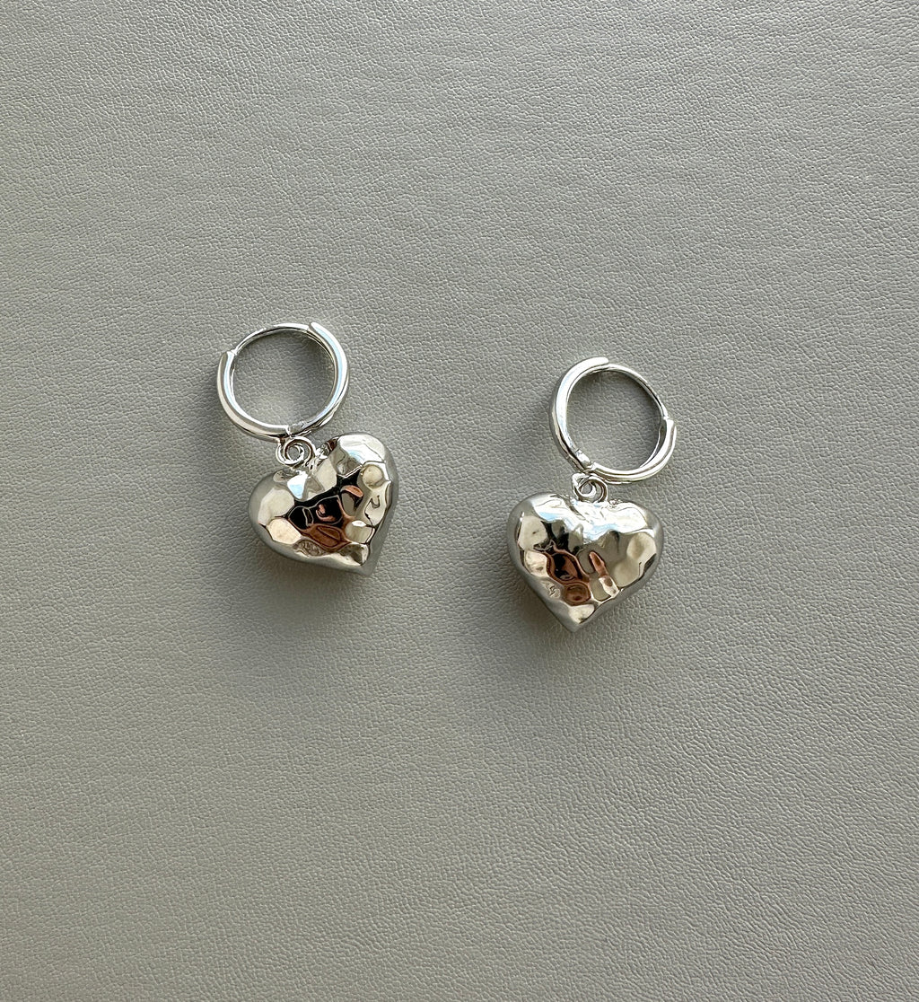 925 Sterling Silver Hammered Heart Drop Earrings - Elegant Gift for Her