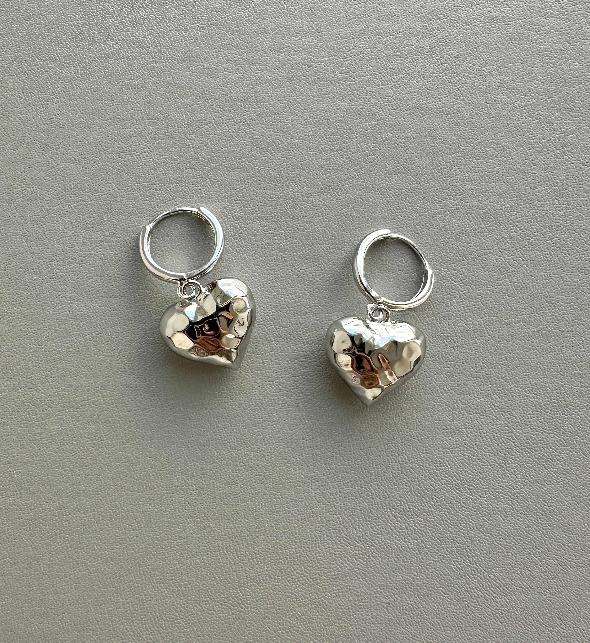 925 Sterling Silver Hammered Heart Drop Earrings - Elegant Gift for Her