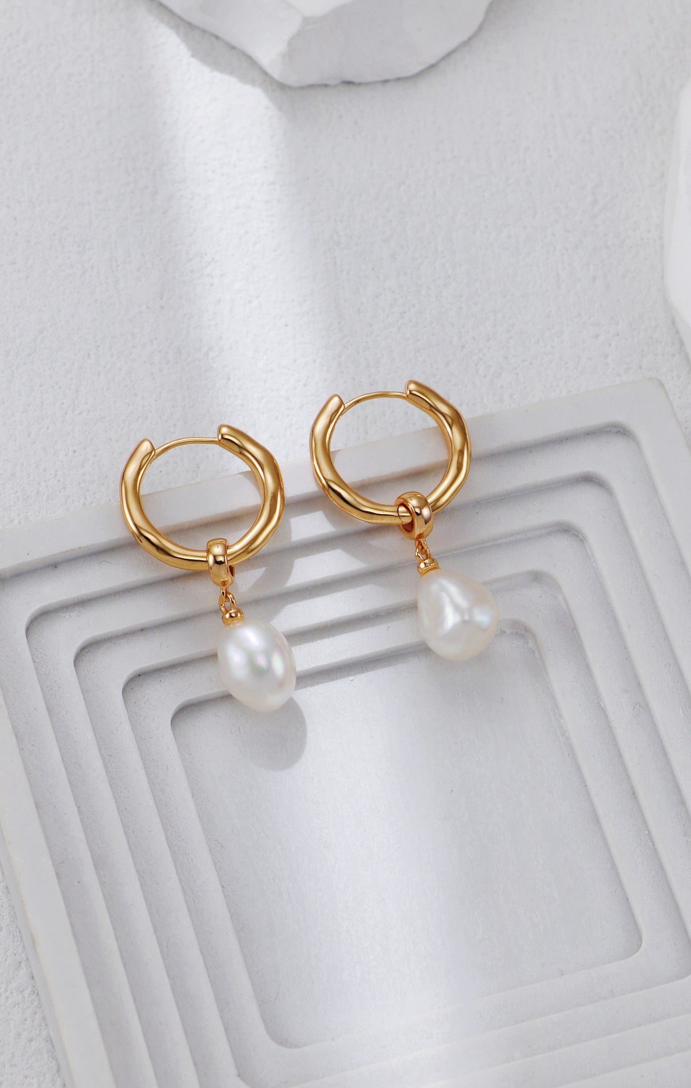 Baroque Pearl Drop Hoop Earrings