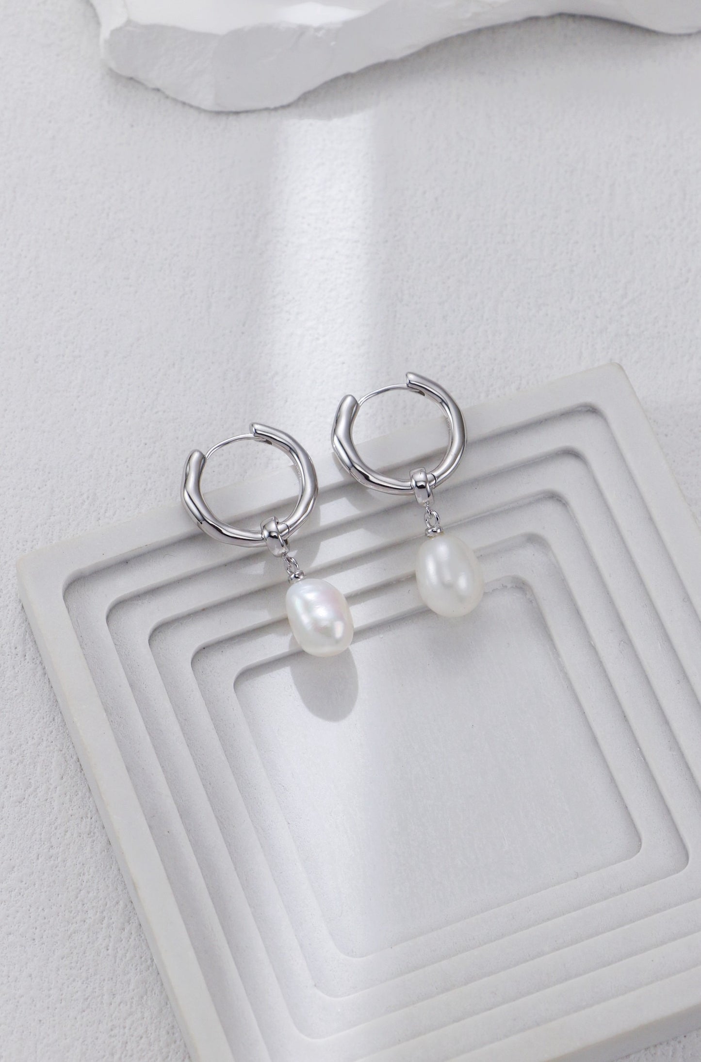 Baroque Pearl Drop Hoop Earrings