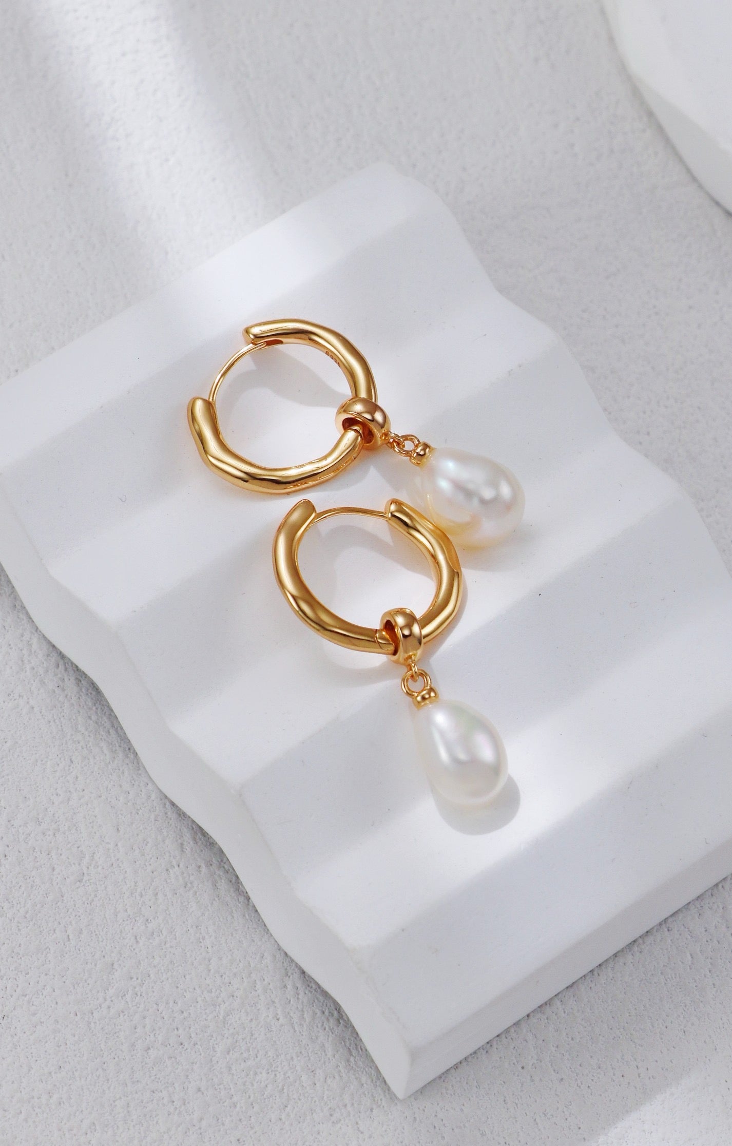 Baroque Pearl Drop Hoop Earrings