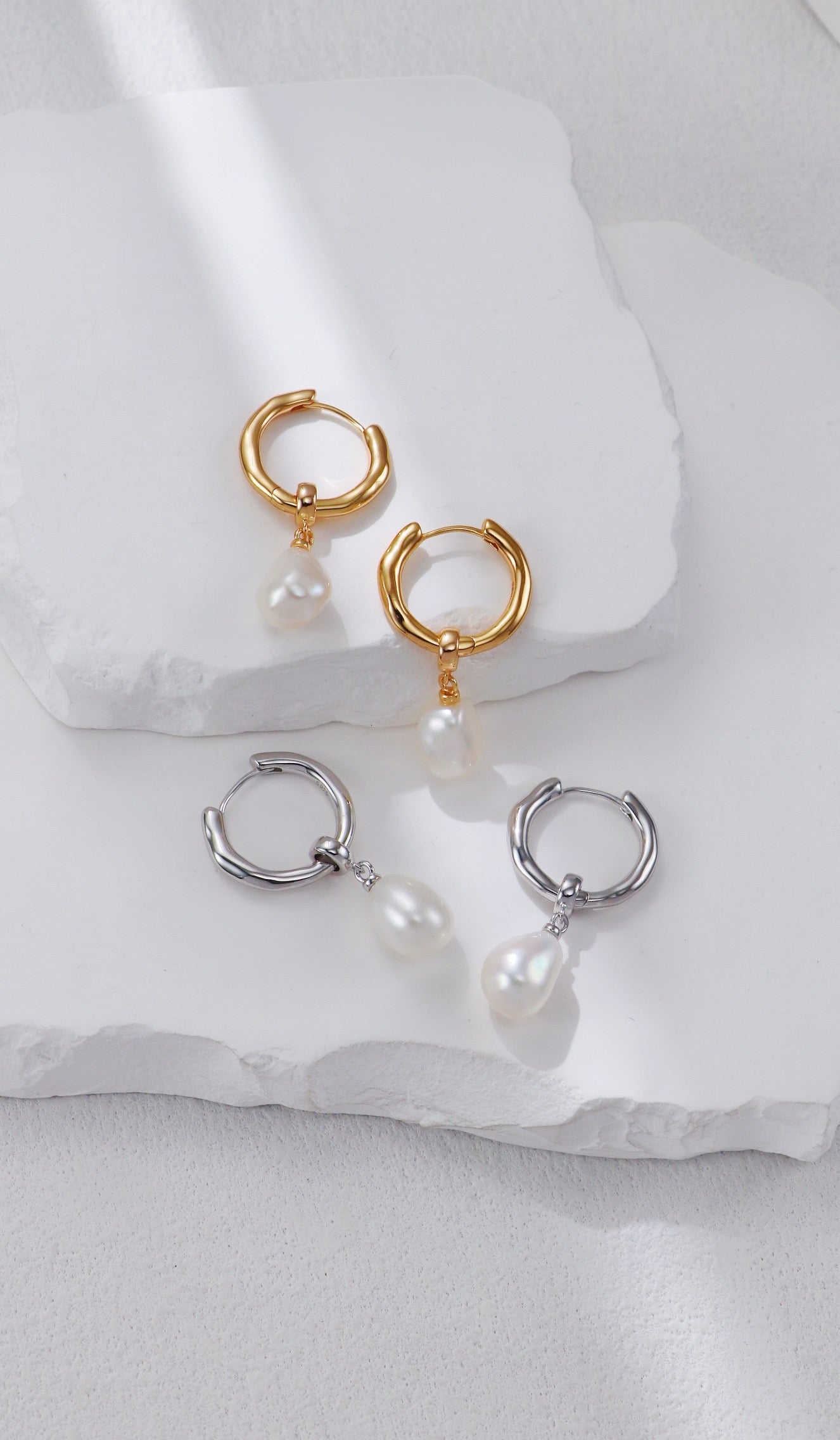 Baroque Pearl Drop Hoop Earrings