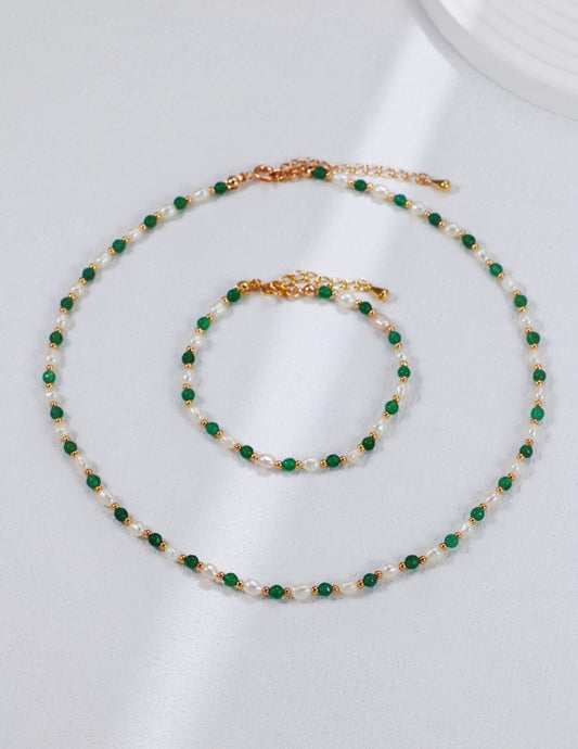 Green Stone & Pearl Necklace