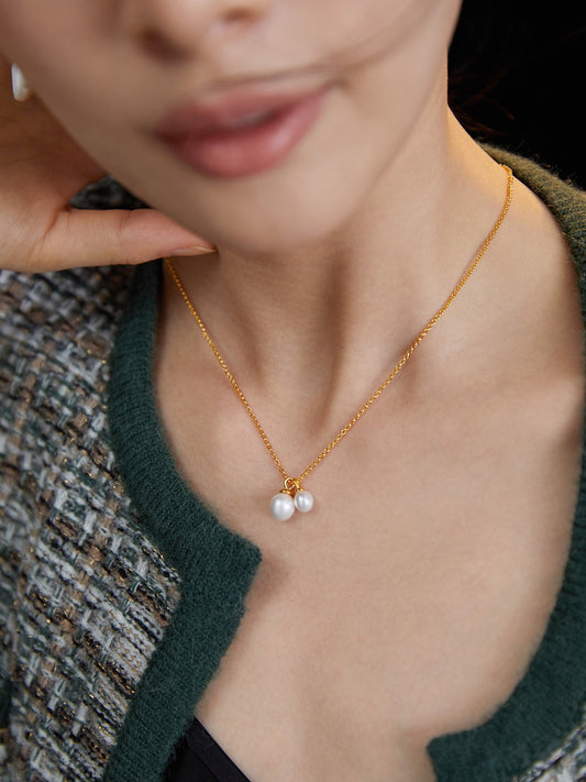 Double Pearl Pendant Necklace